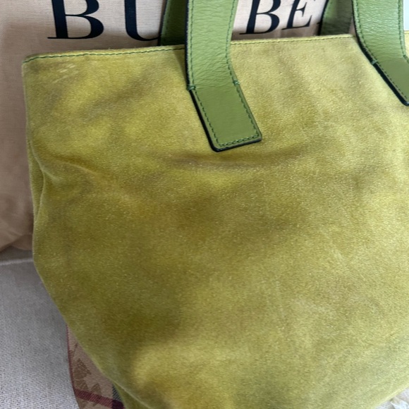 Burberry London Suede Haymarket Check Horn Toggle Shoulder Bag Green - Picture 8 of 15